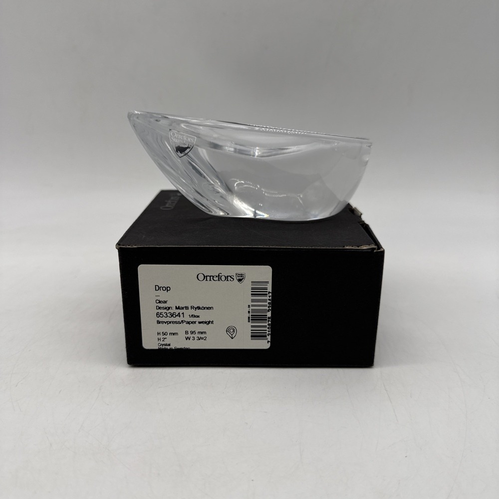 Orrefors Crystal Teardrop Clear Paperweight Martti Rytkönen w/ Box Sweden